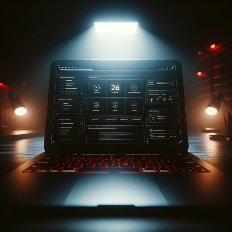 Laptop showing WordPress dashboard in dark studio